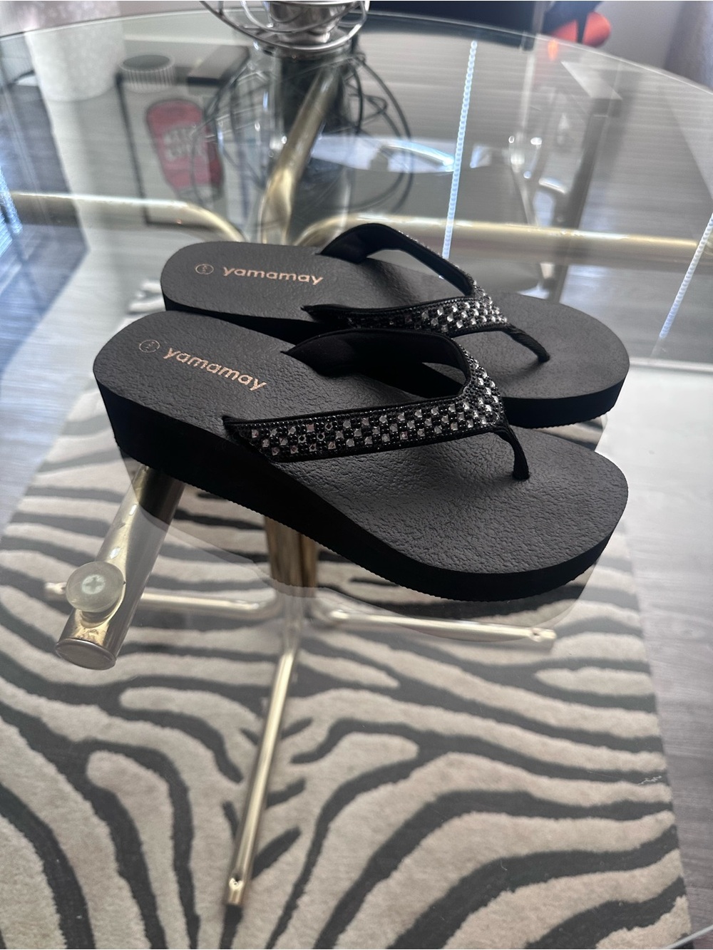 Yamamay Black Rhinestone Wedge Sandals